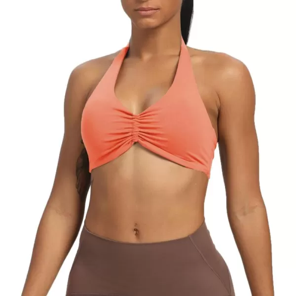 Aoxjox Womens Workout Sports Bras Fitness Backless Padded Taylor Scrunch Halter Bra Yoga Crop Tank TopPapaya