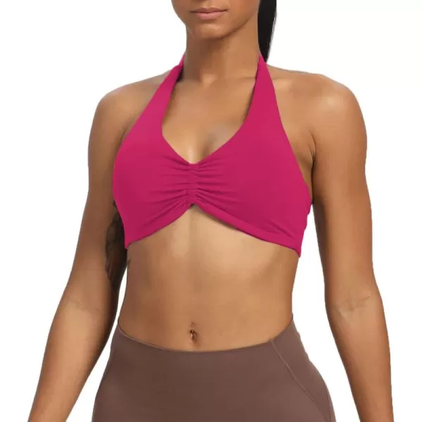 Aoxjox Womens Workout Sports Bras Fitness Backless Padded Taylor Scrunch Halter Bra Yoga Crop Tank TopRose Red
