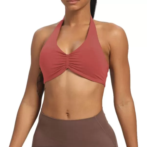 Aoxjox Womens Workout Sports Bras Fitness Backless Padded Taylor Scrunch Halter Bra Yoga Crop Tank TopRust Red