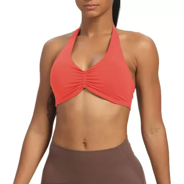 Aoxjox Womens Workout Sports Bras Fitness Backless Padded Taylor Scrunch Halter Bra Yoga Crop Tank TopSpiced Coral
