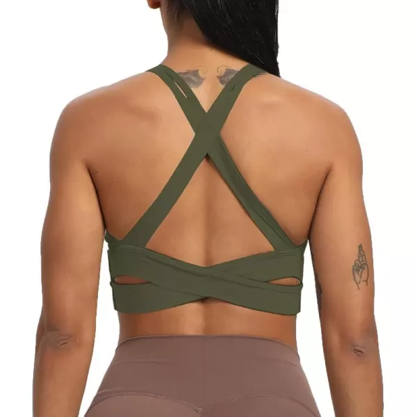 Aoxjox Womens Workout Sports Bras Fitness Backless Padded Trainning Infinity Active Gym Bra Yoga Crop Tank TopOlive Green