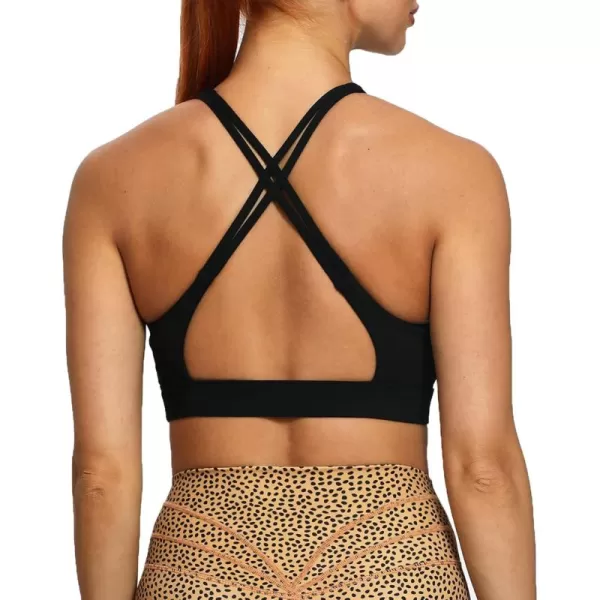 Aoxjox Womens Workout Sports Bras Fitness MediumHigh Cross Back Sporty Padded Bra Yoga Crop Tank TopBlack