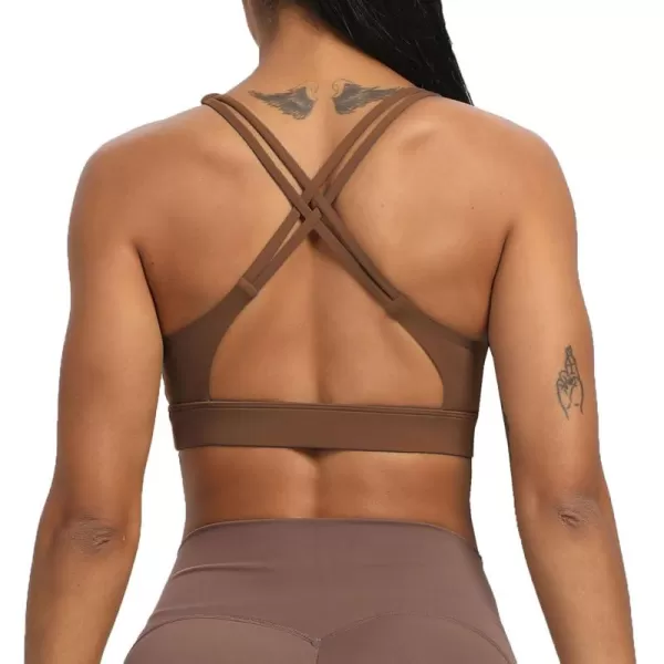 Aoxjox Womens Workout Sports Bras Fitness MediumHigh Cross Back Sporty Padded Bra Yoga Crop Tank TopDandelion Brown