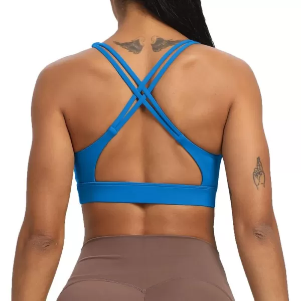 Aoxjox Womens Workout Sports Bras Fitness MediumHigh Cross Back Sporty Padded Bra Yoga Crop Tank TopDirectoire Blue