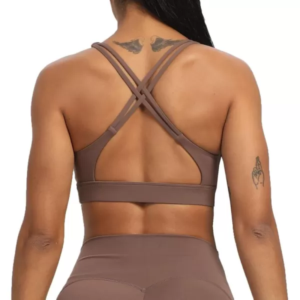 Aoxjox Womens Workout Sports Bras Fitness MediumHigh Cross Back Sporty Padded Bra Yoga Crop Tank TopFudge Coffee