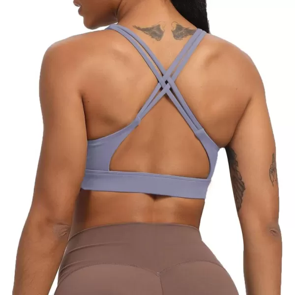 Aoxjox Womens Workout Sports Bras Fitness MediumHigh Cross Back Sporty Padded Bra Yoga Crop Tank TopLazuli