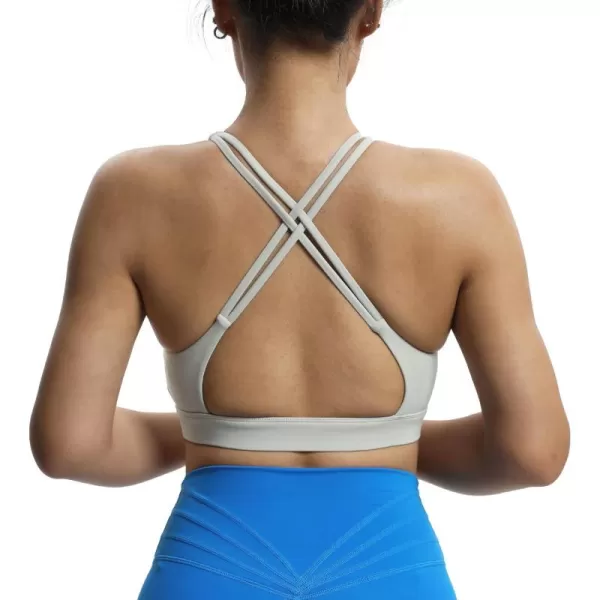 Aoxjox Womens Workout Sports Bras Fitness MediumHigh Cross Back Sporty Padded Bra Yoga Crop Tank TopMink