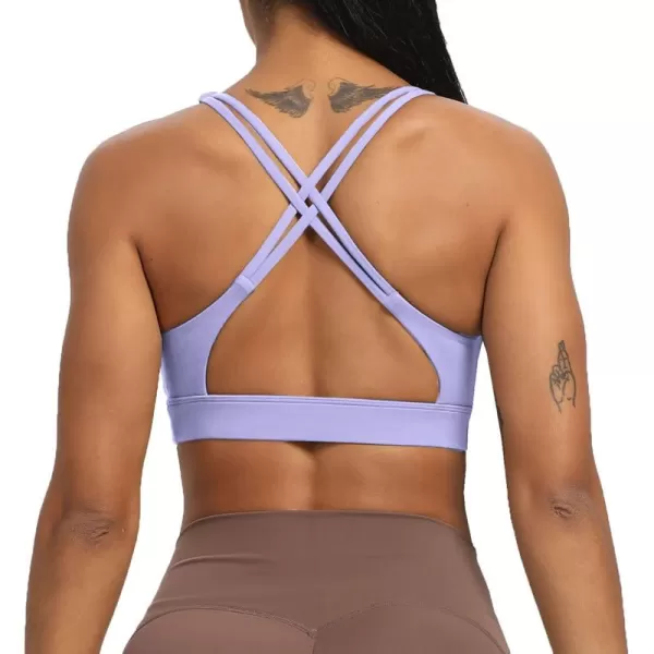 Aoxjox Womens Workout Sports Bras Fitness MediumHigh Cross Back Sporty Padded Bra Yoga Crop Tank TopPurple Heather