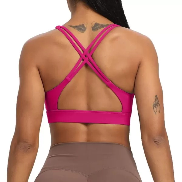 Aoxjox Womens Workout Sports Bras Fitness MediumHigh Cross Back Sporty Padded Bra Yoga Crop Tank TopRose Red