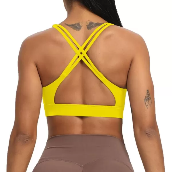 Aoxjox Womens Workout Sports Bras Fitness MediumHigh Cross Back Sporty Padded Bra Yoga Crop Tank TopVibrant Yellow
