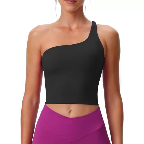 Aoxjox Womens Workout Sports Bras One Shoulder Astoria Longline Tank Fitness Training Gym Yoga Crop Tank TopBlack