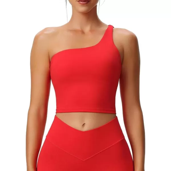 Aoxjox Womens Workout Sports Bras One Shoulder Astoria Longline Tank Fitness Training Gym Yoga Crop Tank TopRacing Red