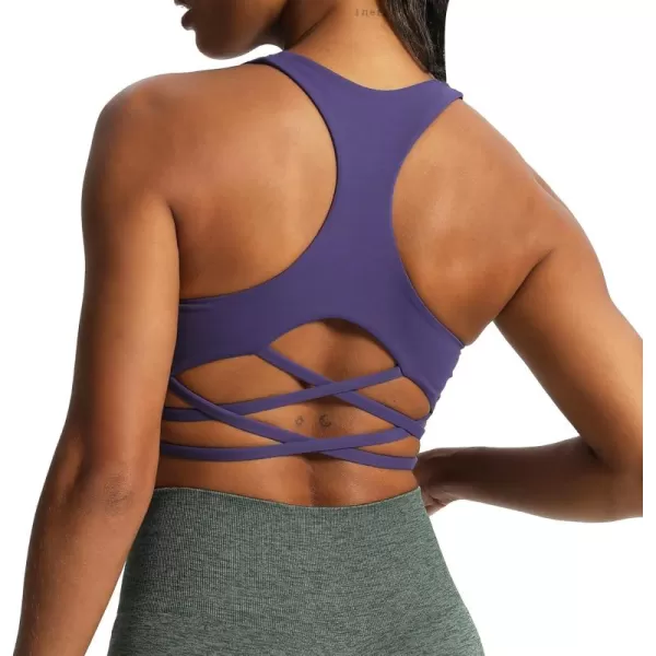 Aoxjox Womens Workout Sports Bras Racerback Training Gym Chrissy Cross Bra Yoga Crop Tank TopMulberry Purple