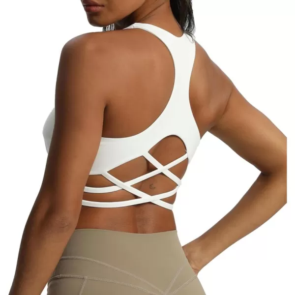 Aoxjox Womens Workout Sports Bras Racerback Training Gym Chrissy Cross Bra Yoga Crop Tank TopWhite