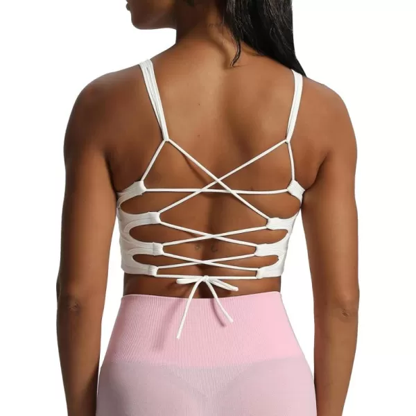 Aoxjox Womens Workout Thalia Tie Sports Bras Crisscross Back Fitness Training Gym Bra Yoga Crop Tank TopWhite