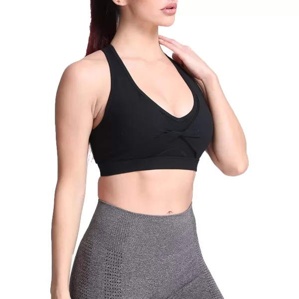 imageAoxjox Twist Sports Bras for Women Workout Fitness Training Elegance V Neck Racerback Yoga Crop Tank TopBlack