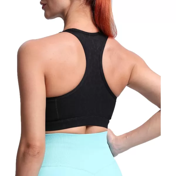 imageAoxjox Twist Sports Bras for Women Workout Fitness Training Elegance V Neck Racerback Yoga Crop Tank TopBlack Leopard Print