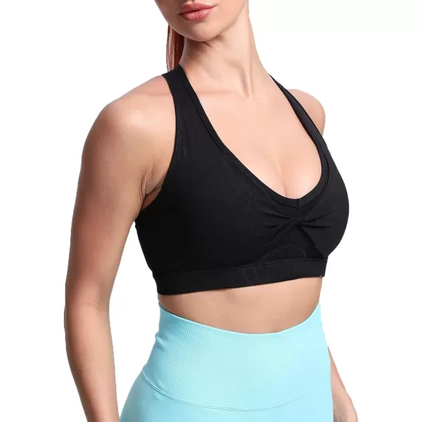 imageAoxjox Twist Sports Bras for Women Workout Fitness Training Elegance V Neck Racerback Yoga Crop Tank TopBlack Leopard Print