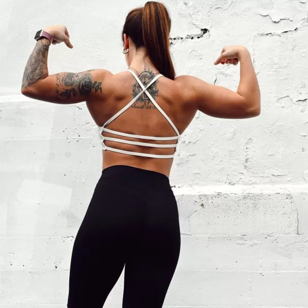 imageAoxjox Womens Workout Sports Bras Fitness Backless Padded Amor Low Impact Bra Yoga Crop Tank TopA White