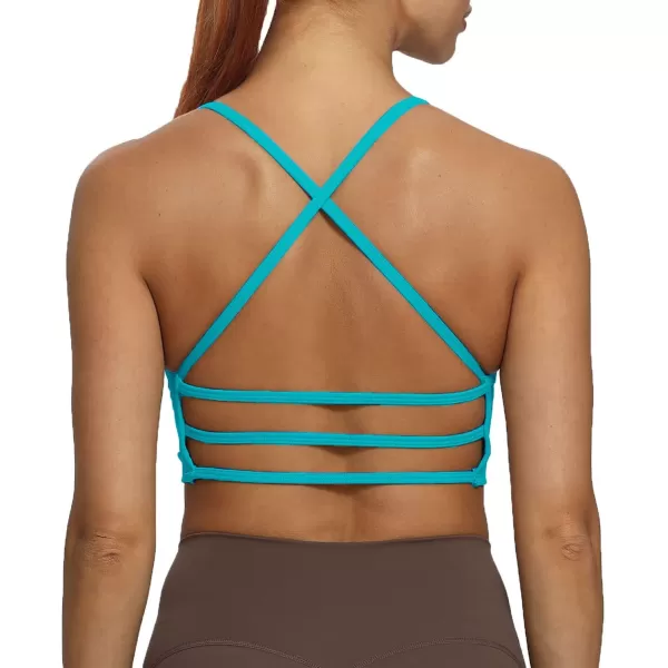 imageAoxjox Womens Workout Sports Bras Fitness Backless Padded Amor Low Impact Bra Yoga Crop Tank TopCascade Blue