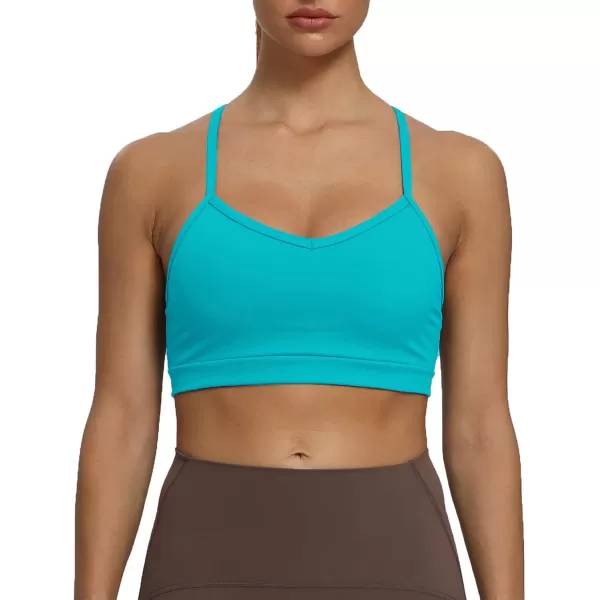 imageAoxjox Womens Workout Sports Bras Fitness Backless Padded Amor Low Impact Bra Yoga Crop Tank TopCascade Blue