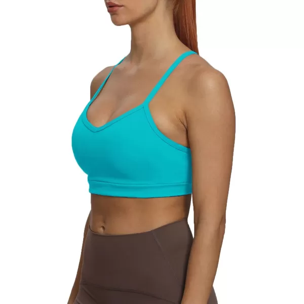 imageAoxjox Womens Workout Sports Bras Fitness Backless Padded Amor Low Impact Bra Yoga Crop Tank TopCascade Blue