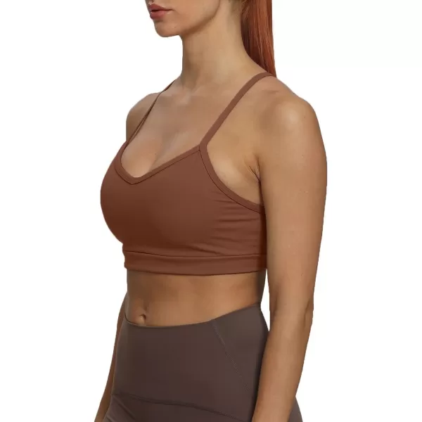 imageAoxjox Womens Workout Sports Bras Fitness Backless Padded Amor Low Impact Bra Yoga Crop Tank TopDandelion Brown