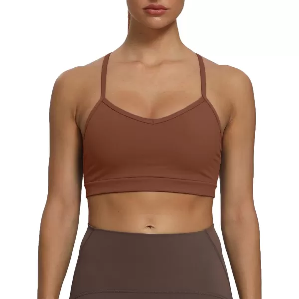 imageAoxjox Womens Workout Sports Bras Fitness Backless Padded Amor Low Impact Bra Yoga Crop Tank TopDandelion Brown