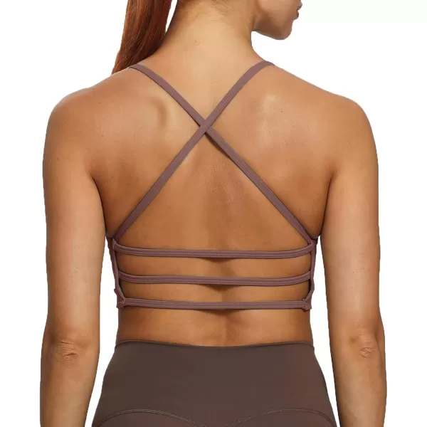 imageAoxjox Womens Workout Sports Bras Fitness Backless Padded Amor Low Impact Bra Yoga Crop Tank TopFudge Coffee