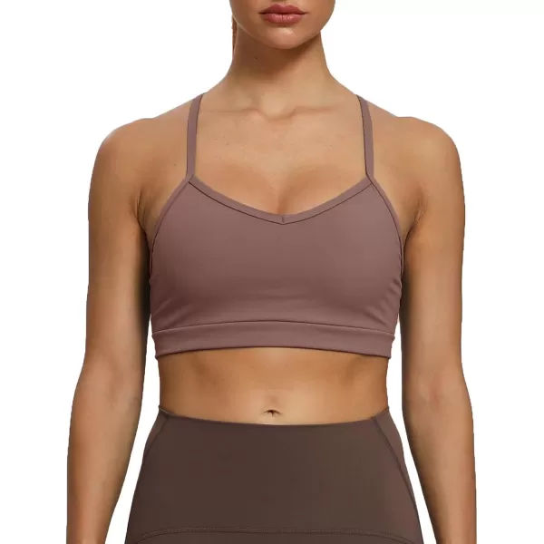 imageAoxjox Womens Workout Sports Bras Fitness Backless Padded Amor Low Impact Bra Yoga Crop Tank TopFudge Coffee