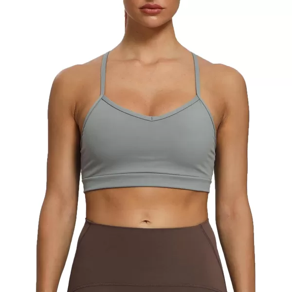 imageAoxjox Womens Workout Sports Bras Fitness Backless Padded Amor Low Impact Bra Yoga Crop Tank TopGrey