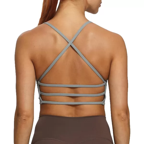 imageAoxjox Womens Workout Sports Bras Fitness Backless Padded Amor Low Impact Bra Yoga Crop Tank TopGrey
