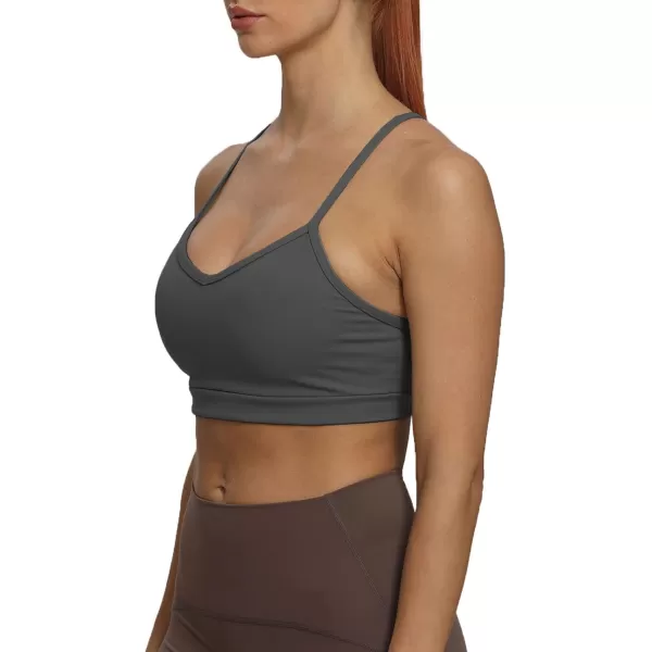imageAoxjox Womens Workout Sports Bras Fitness Backless Padded Amor Low Impact Bra Yoga Crop Tank TopIron Grey
