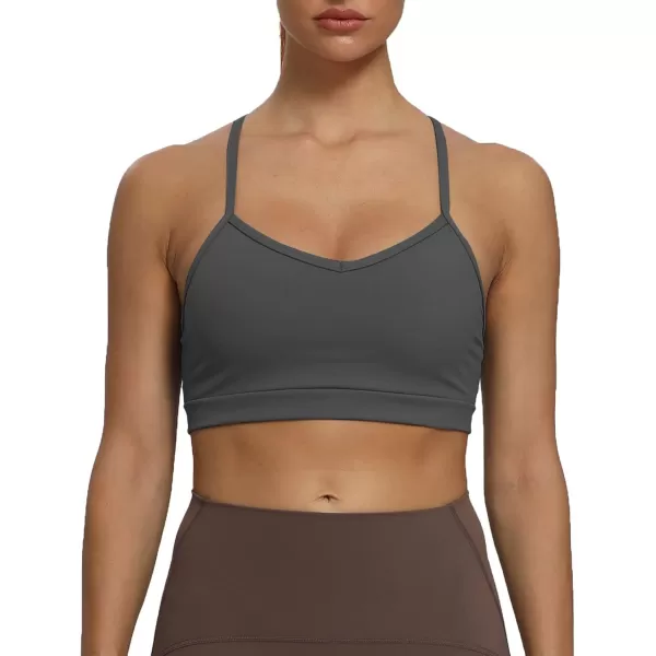 imageAoxjox Womens Workout Sports Bras Fitness Backless Padded Amor Low Impact Bra Yoga Crop Tank TopIron Grey