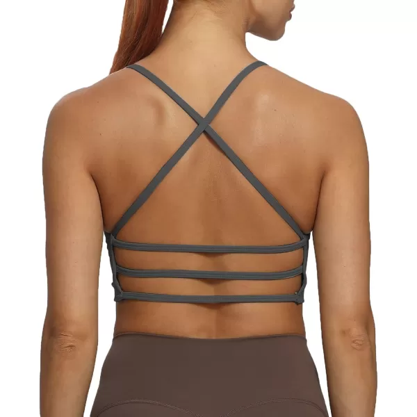 imageAoxjox Womens Workout Sports Bras Fitness Backless Padded Amor Low Impact Bra Yoga Crop Tank TopIron Grey
