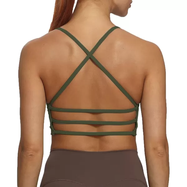 imageAoxjox Womens Workout Sports Bras Fitness Backless Padded Amor Low Impact Bra Yoga Crop Tank TopOlive Green