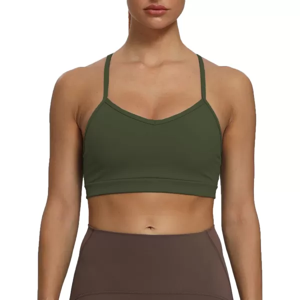 imageAoxjox Womens Workout Sports Bras Fitness Backless Padded Amor Low Impact Bra Yoga Crop Tank TopOlive Green