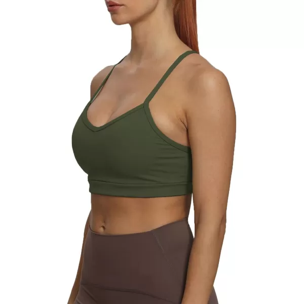 imageAoxjox Womens Workout Sports Bras Fitness Backless Padded Amor Low Impact Bra Yoga Crop Tank TopOlive Green