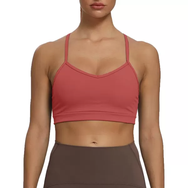imageAoxjox Womens Workout Sports Bras Fitness Backless Padded Amor Low Impact Bra Yoga Crop Tank TopRust Red