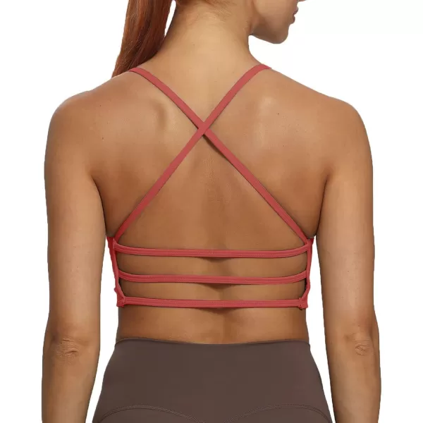 imageAoxjox Womens Workout Sports Bras Fitness Backless Padded Amor Low Impact Bra Yoga Crop Tank TopRust Red