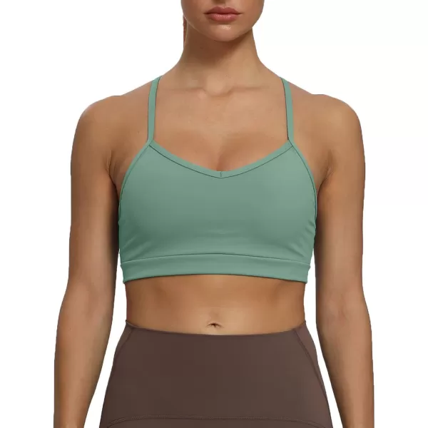 imageAoxjox Womens Workout Sports Bras Fitness Backless Padded Amor Low Impact Bra Yoga Crop Tank TopSage Green