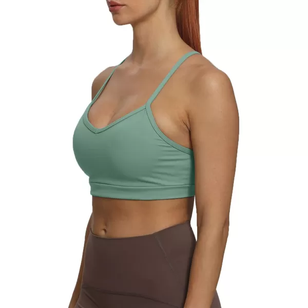 imageAoxjox Womens Workout Sports Bras Fitness Backless Padded Amor Low Impact Bra Yoga Crop Tank TopSage Green