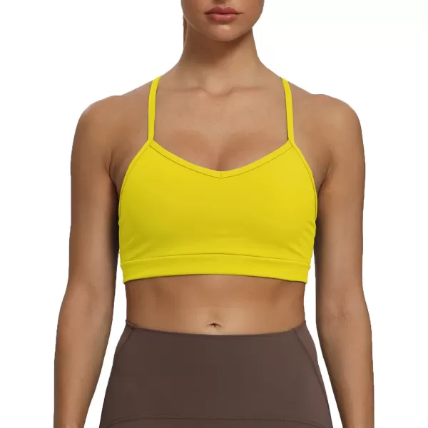 imageAoxjox Womens Workout Sports Bras Fitness Backless Padded Amor Low Impact Bra Yoga Crop Tank TopVibrant Yellow