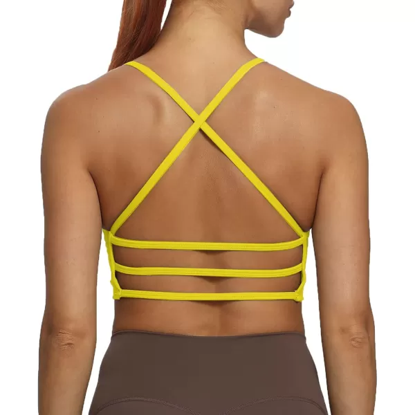 imageAoxjox Womens Workout Sports Bras Fitness Backless Padded Amor Low Impact Bra Yoga Crop Tank TopVibrant Yellow