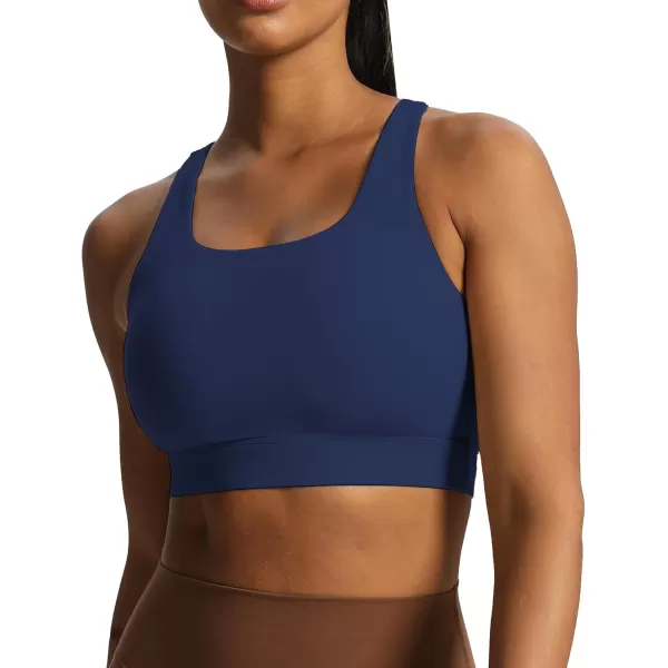 imageAoxjox Womens Workout Sports Bras High Impact Fitness Backless Padded Training Gym Khloe Bra Yoga Crop Tank TopBellwether Blue