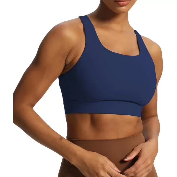 imageAoxjox Womens Workout Sports Bras High Impact Fitness Backless Padded Training Gym Khloe Bra Yoga Crop Tank TopBellwether Blue
