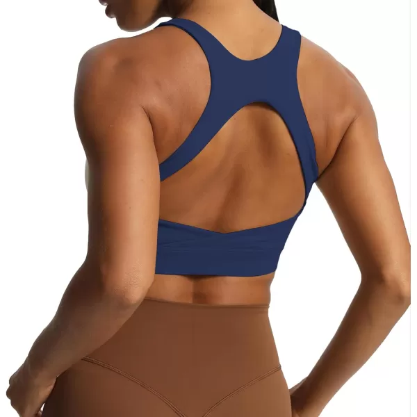 imageAoxjox Womens Workout Sports Bras High Impact Fitness Backless Padded Training Gym Khloe Bra Yoga Crop Tank TopBellwether Blue