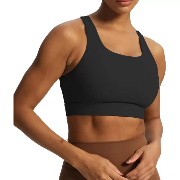 imageAoxjox Womens Workout Sports Bras High Impact Fitness Backless Padded Training Gym Khloe Bra Yoga Crop Tank TopBlack