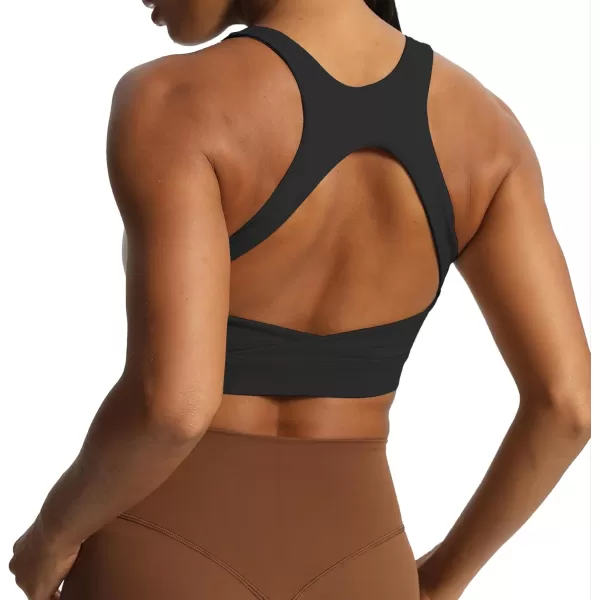 imageAoxjox Womens Workout Sports Bras High Impact Fitness Backless Padded Training Gym Khloe Bra Yoga Crop Tank TopBlack