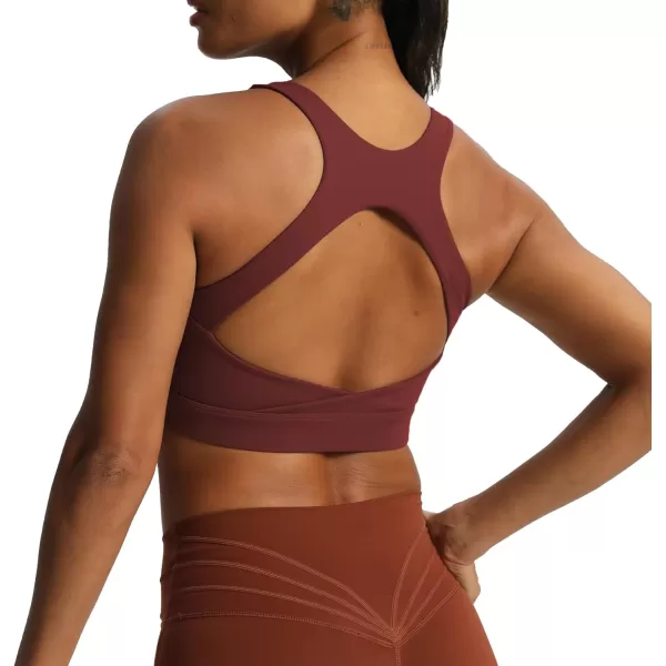 imageAoxjox Womens Workout Sports Bras High Impact Fitness Backless Padded Training Gym Khloe Bra Yoga Crop Tank TopBurgundy Reddish Brown